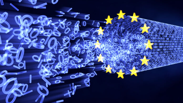 vlajka EU, binární kód, regulace