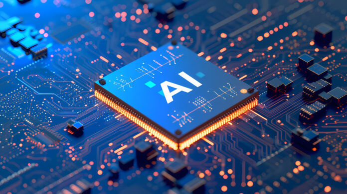 powerful computer processor microchip with the word representing artificial intelligence AI technology