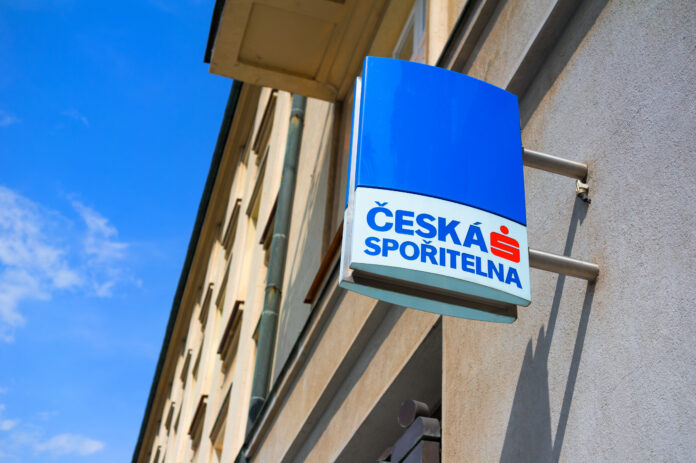 CESKA SPORITELNA OSTRAVA CZECH REPUBLIC - AUGUST 25 2017 Building with signboard of Ceska Sporitelna financial institution within Erste Group provides financial and economical service in Czechia