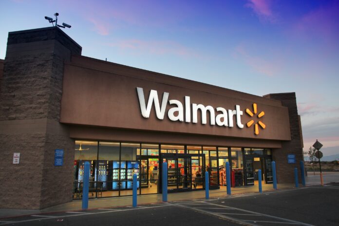 RIDGECREST USA - APRIL 12 2014 Walmart store in Ridgecrest California Walmart is a retail corporation with 8970 locations and revenue of US$ 469 billion FY 2013