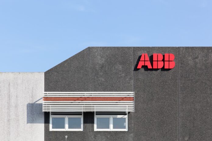 Fredericia Denmark - September 10 2016 ABB is a Swedish-Swiss multinational corporation headquartered in Zurich operating mainly in robotics and the power and automation technology areas