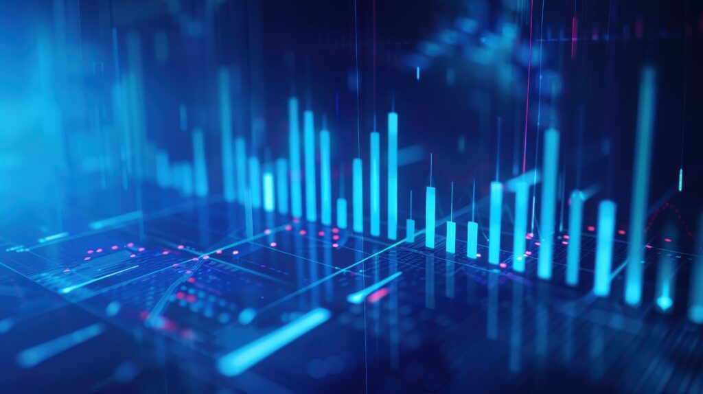 Abstract blue background featuring financial charts and data analytics concepts - ForexMag.cz financial charts digital